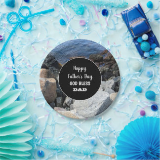  God Bless Dad Happy Father's Day Rocky Seashore Pappteller