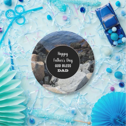  God Bless Dad Happy Father's Day Rocky Seashore Pappteller (Party)