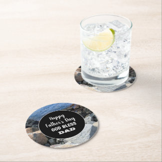  God Bless Dad Happy Father's Day Rocky Seashore Runder Pappuntersetzer