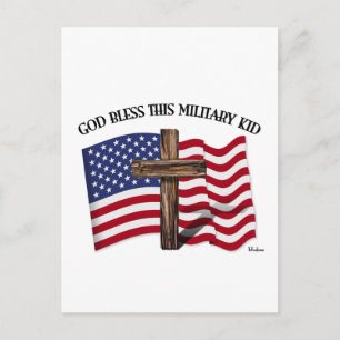 GOD BLESS DIESES MILITÄRISCHE KID Rugby & US-Flagg Postkarte