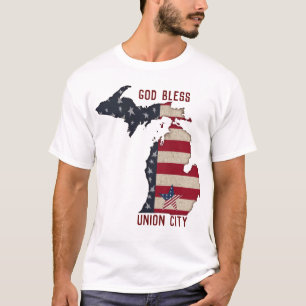 God Bless Gewerkschaft City Michigan   Patriotisch T-Shirt