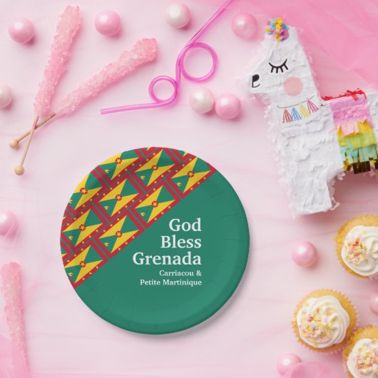 GOD BLESS GRENADA Custom Text GREEN Pappteller (Party)