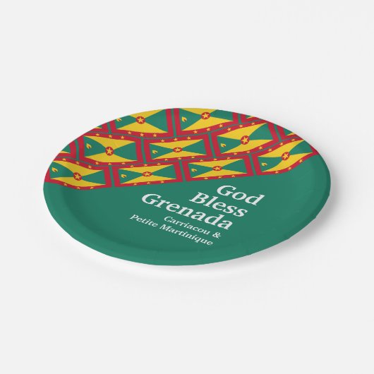 GOD BLESS GRENADA Custom Text GREEN Pappteller (Schrägansicht)