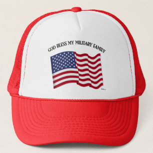 GOD BLESS MEINE MILITÄRISCHE FAMILIE mit US-Flagge Truckerkappe