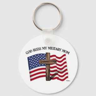 GOD BLESS MEINE MILITÄRISCHE MAMA, robustes Kreuz  Schlüsselanhänger