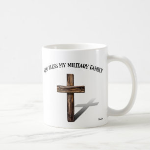 GOD BLESS MEY MILITARY FAMILY mit robustem Kreuz Kaffeetasse