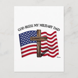 GOD BLESS MY MILITARY VATER, robustes Kreuz & US-F Postkarte