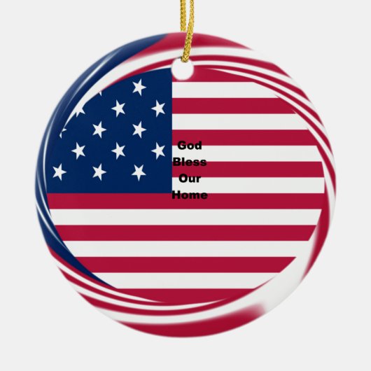God Bless Our Zuhause: USA Flag Swirl Art Keramik Ornament (Vorne)
