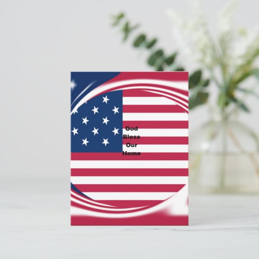 God Bless Our Zuhause: USA Flag Swirl Art Postkarte (Stehend Vorderseite)