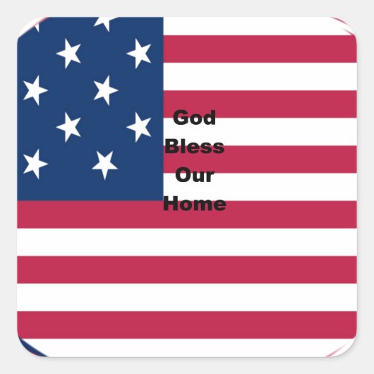 God Bless Our Zuhause: USA Flag Swirl Art Quadratischer Aufkleber (Vorderseite)