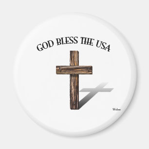 GOD BLESS THE USA mit robustem Kreuz Magnet