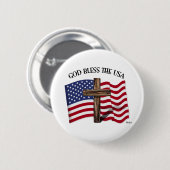GOD BLESS THE USA mit robustem Kreuz & US-Flagge Button (Vorne & Hinten)