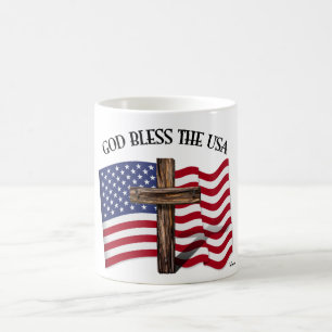 GOD BLESS THE USA mit robustem Kreuz & US-Flagge Kaffeetasse