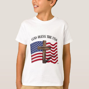 GOD BLESS THE USA mit robustem Kreuz & US-Flagge T-Shirt