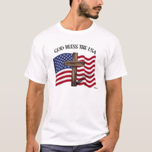 GOD BLESS THE USA mit robustem Kreuz & US-Flagge T-Shirt