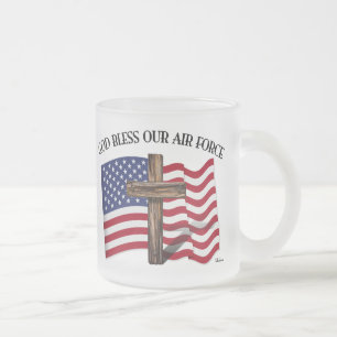GOD BLESS UNUR AIR FORCE mit robustem Kreuz, US-Fl Mattglastasse