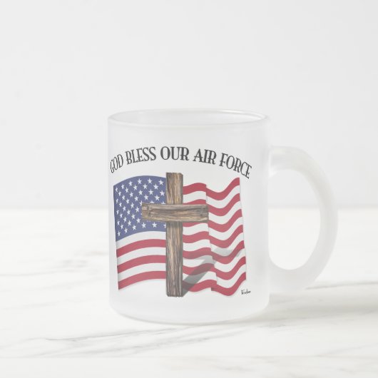 GOD BLESS UNUR AIR FORCE mit robustem Kreuz, US-Fl Mattglastasse (Rechts)