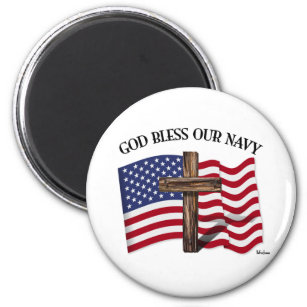 GOD BLESS UNUR NAVY mit robustem Kreuz und US-Flag Magnet