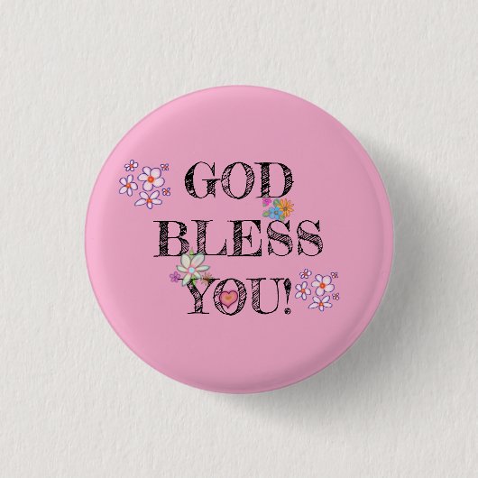 ‘God Bless You’ Christian Floral Pink Button (Vorderseite)