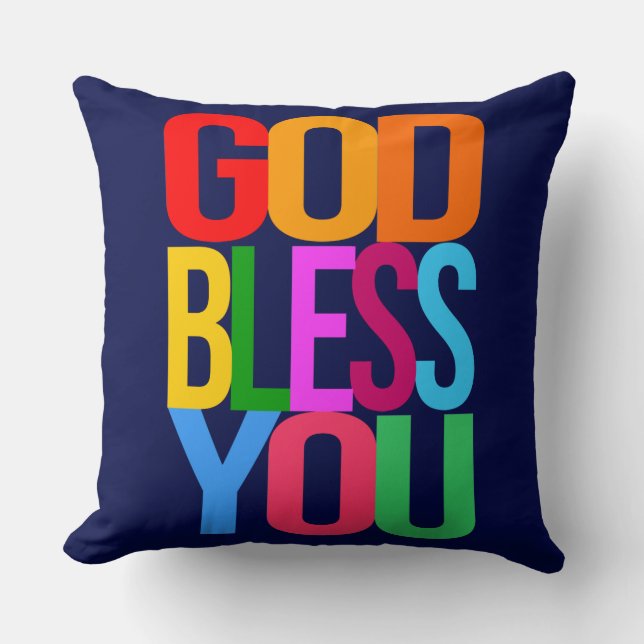 GOD BLESS YOU, FAITH, HOFFE, LIEBE Positiv bunt Kissen (Vorderseite)