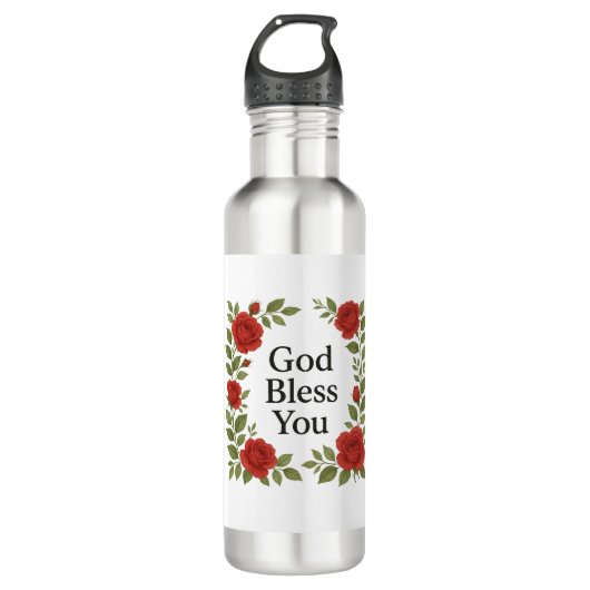 God Bless You Religious Rose Floral Edelstahlflasche (Vorderseite)