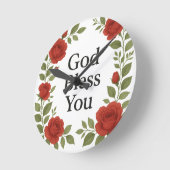 God Bless You Religious Rose Floral Runde Wanduhr (Winkel)