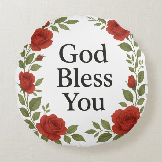 God Bless You Religious Rose Floral Rundes Kissen (Vorderseite)