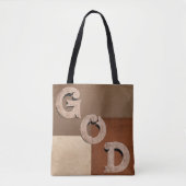 "GOD" bold statement Beige & Brown Shoulder Tote Tasche (Vorderseite)