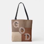 "GOD" bold statement Beige & Brown Shoulder Tote Tasche (Rückseite)
