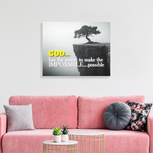 God Can Make Impossible Possible -Cliffside Tree Leinwanddruck (Insitu (Wohnzimmer))