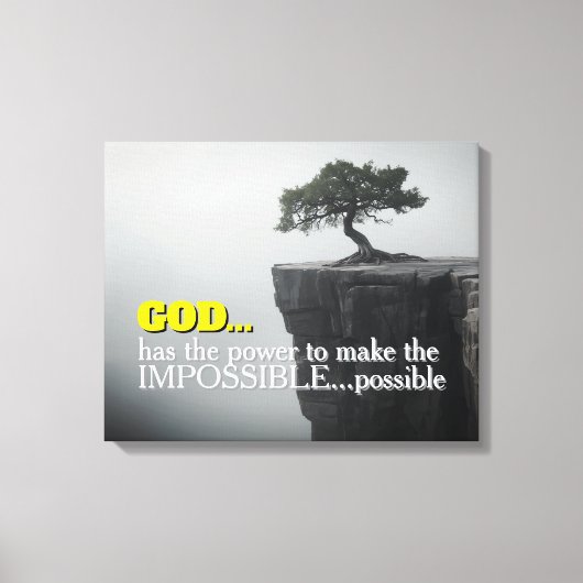 God Can Make Impossible Possible -Cliffside Tree Leinwanddruck (Vorderseite)