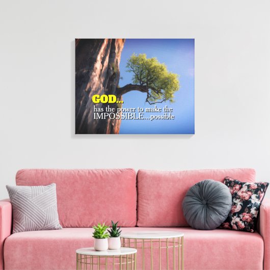 God Can Make Impossible Possible -Cliffside Tree Leinwanddruck (Insitu (Wohnzimmer))
