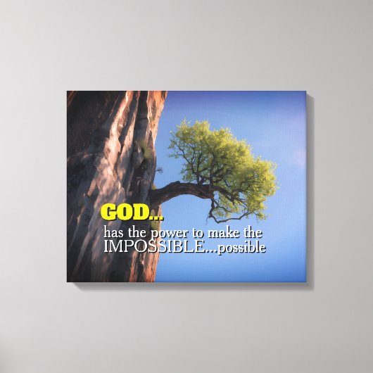God Can Make Impossible Possible -Cliffside Tree Leinwanddruck (Vorderseite)