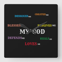 GOD ENTWICKELTE MIR CLOCK Collection. Quadratische Wanduhr