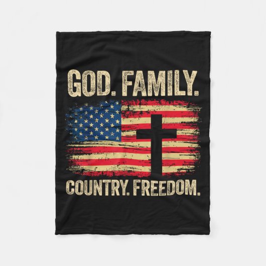 God Family Country Dom Usa Flag Cross Fleecedecke (Vorderseite)