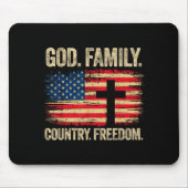 God Family Country Dom Usa Flag Cross Mousepad (Vorne)