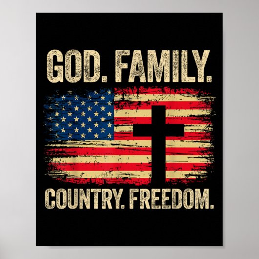 God Family Country Dom Usa Flag Cross  Poster (Vorne)