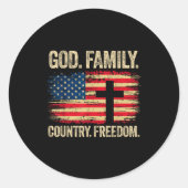 God Family Country Dom Usa Flag Cross Runder Aufkleber (Vorderseite)