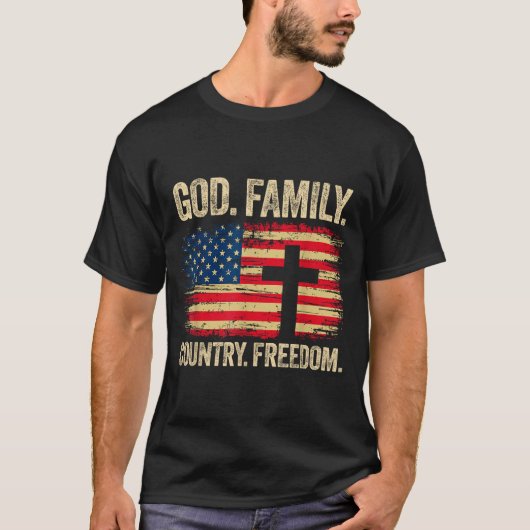 God Family Country Dom Usa Flag Cross T-Shirt (Vorderseite)