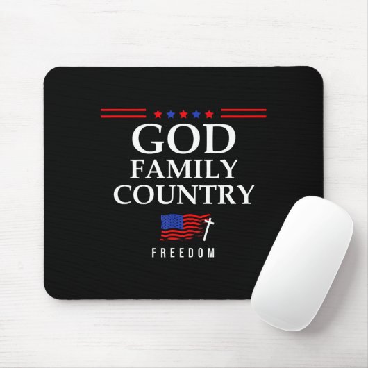 God Family Country Us Flag Christian Saying Dom Je Mousepad (Mit Mouse)