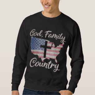 GOD FAMILY LAND Christlich Cross Vintag USA Ame Sweatshirt