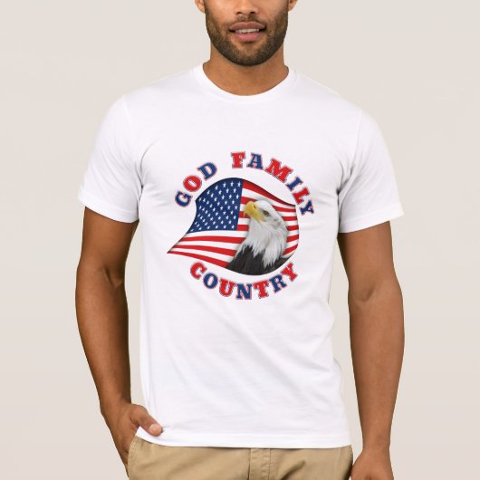 GOD FAMILY LAND w Eagle auf US-Flagge T-Shirt (Vorderseite)