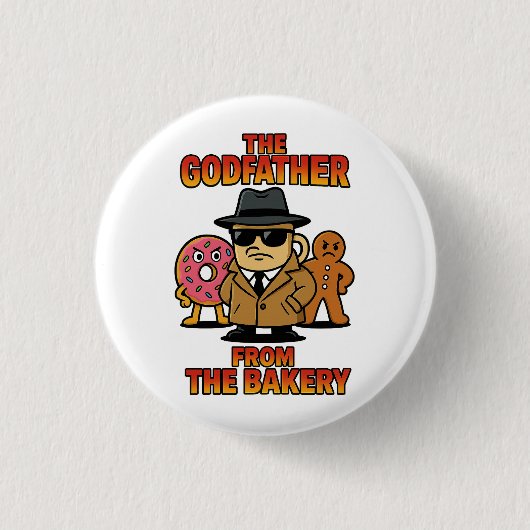 God Father from Bakery - Cartoon Coffee & Donuts Button (Vorderseite)