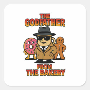 God Father from Bakery - Cartoon Coffee & Donuts Quadratischer Aufkleber