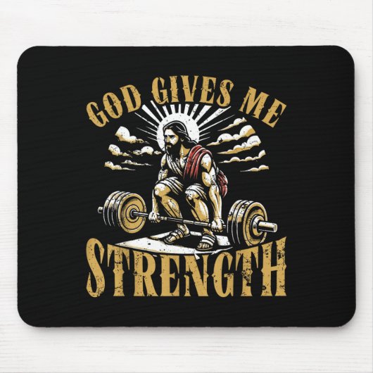 God Gives Me Strength Christian Gym Workout Motiva Mousepad (Vorne)
