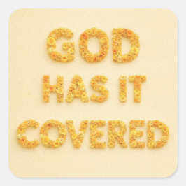 God has it covered yellow flowers Christian faith Quadratischer Aufkleber