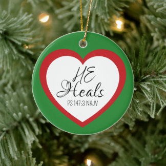 God Heals the Brokenhearted Green Christmas Keramik Ornament