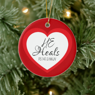 God Heals the Brokenhearted Red Christmas Keramik Ornament