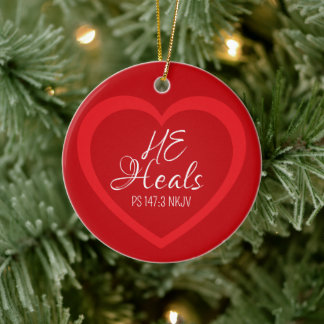 God Heals the Brokenhearted Red Christmas Keramik Ornament