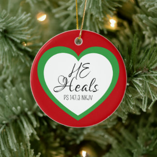 God Heals the Brokenhearted Red Christmas Keramik Ornament